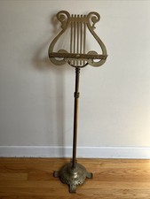 Vintage Brass Sheet Music Stand Ornate Adjustable Lyre Harp Shape Footed
