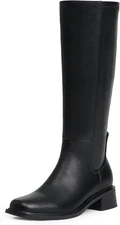 Modatope Knee High Boots for Women Low Heel Square Toe Side 7.5, Black Pu 