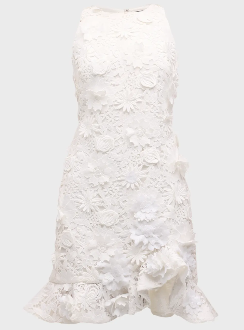 Cynthia Rowley Cascade 3D Blooming Lace Cocktail Mini Dress White Size 6 NWT