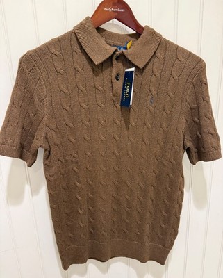 NWT Polo Ralph Lauren BROWN Cotton Cable Knit Polo-Collar Short