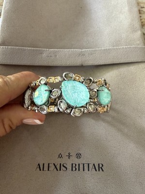 100% Authentic Alexis Bittar Gold/ Blue Amazonite Elements Bracelet $395