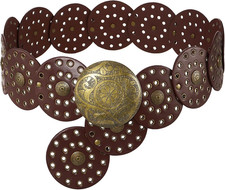 Wide Disc Belt for Women Leather Hollow Out round Belts Vintage Western Waist...