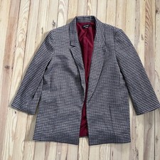 Nine West Womens Houndstooth Open Blazer Burgundy Black preppy Large academia