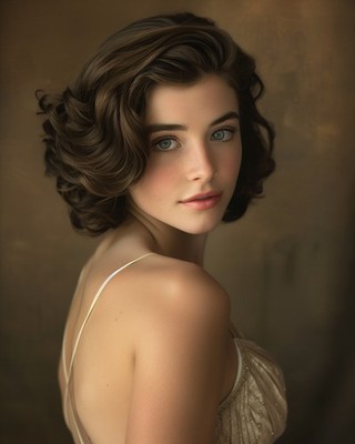 Blue-Eyed Beauty Wearing Beige Dress Glamour Portrait Wall Art Print - 859762751