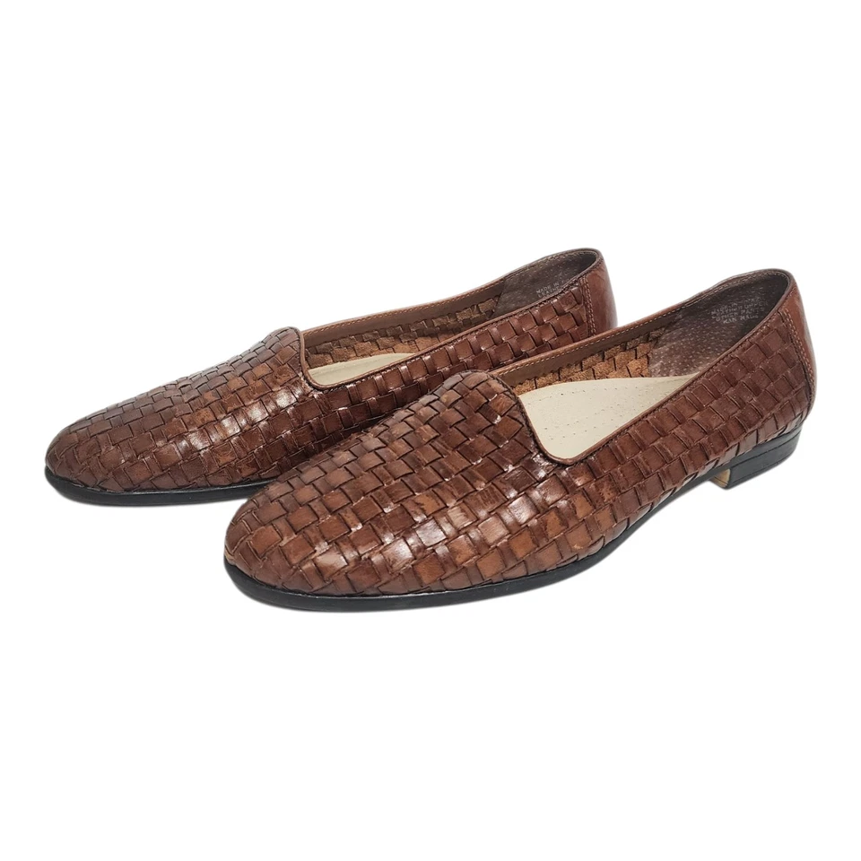 TROTTERS Brown Woven Leather Loafers Flats Slip On Basketweave Liz Sz 9 S (AAA) - Image 2 of 4