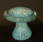 Vintage Murano Glass Blue & Copper Fleck Mushroom Paperweight 4”