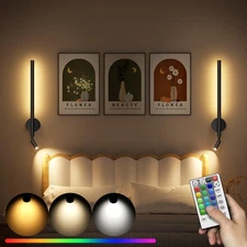 Battery Operated Wall Sconce Set of 2 with Reading Spotlights, RGB Rechargeab...