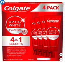 [4 VALUE PACK] Colgate Optic White Platinum Teeth Whitening Toothpaste, 4.1 oz