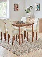 Primo 120cm Dining Set Dark Wood/Cream | Table & 4 Faux Leather Chairs