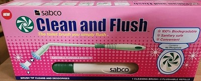 Sabco Clean And Flush Toilet Brush W/ 5 Refills Sanitary Safe Deoderizer Scrub