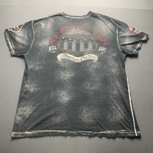 Affliction Live Fast American Customs Eagle Grafika Czarna T-shirt Męski Rozmiar 2XL - Zdjęcie 4 z 11