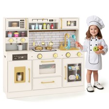Kids Play Kitchen w/Stoves, Light, Sound, Faucet, Sink, Ice Dispenser, Microwave