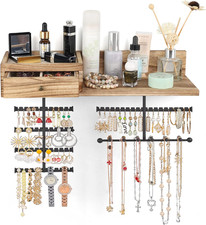 Jewelry Organizer Hanging Wall Mounted Jewelry Holder with Rustic Wood Drawer 