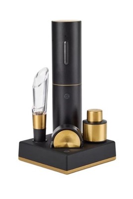 Rabbit 5 Piece Electric Wine Aerator & Corkscrew Set Black & Gold New