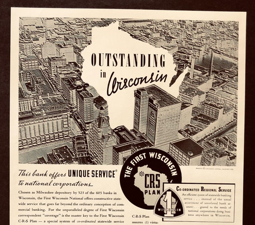 Primera antena de publicidad del Banco Nacional de Wisconsin 1938 Milwaukee impresión de colección AD - Imagen 2 de 2
