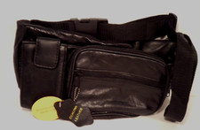 NWT Black Leather Fanny Pack Waist Bag Organizer Travel Adjustable Unisex Hiking