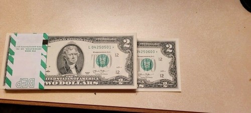 US PAPER MONEY RARE STAR $2 2013* SAN FRANCCISCO Dollar Bill UNC 100 CONSECUTIVE - Picture 2 of 4