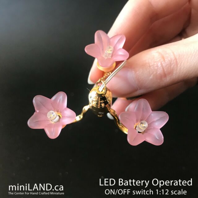 PINK Super Bright battery LED LAMP Dollhouse miniature light chandelier 1:12 BRA