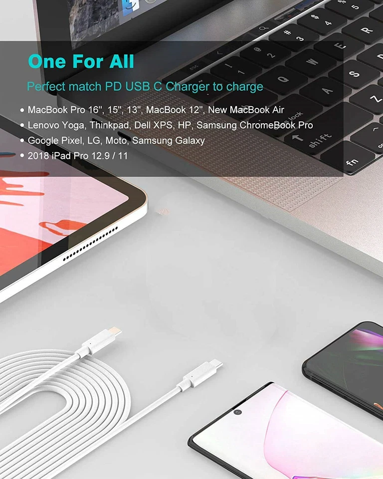 PD 60W USB-C to USB-C Fast Charger Charging Cord Cable For Samsung Macbook Pro - Image 3 of 4