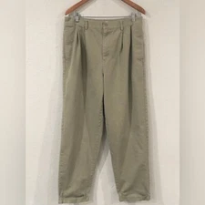 Gap Mens Pleated Cuffed Tapered Dress Pants 34x32 Beige 100% Cotton