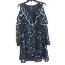 Taylor Women Blue Floral Cold Shoulder Sheath Dress Cottagecore Prairie Boho Sz6