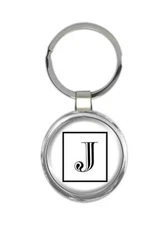 Monogram Letter J : Gift Round Keychain Name Initial Alphabet ABC