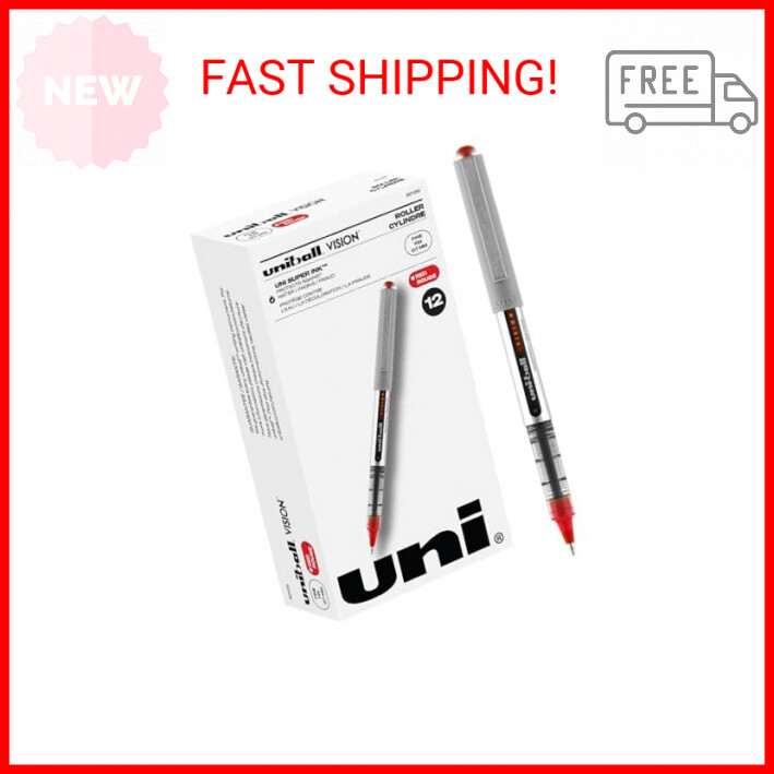 uni-ball uniball Vision Rollerball Pens with 0.7mm Fine Point, Red, 12 Count