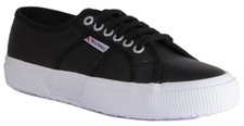 Image of Superga 2750 Efglu Women Lace Up Leather Trainers In Black White Size UK 3 - 6.5