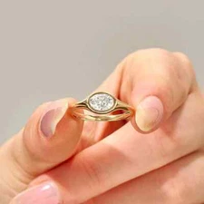 Simple Bezel Set 1.00CT Oval Cut Lab-Grown Diamond 10K Yellow Gold Promise Ring