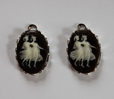 VINTAGE RESIN PENDANT BEADS GREEK MUSES LADIES DANCING 18x13mm   BLUE or BLACK 