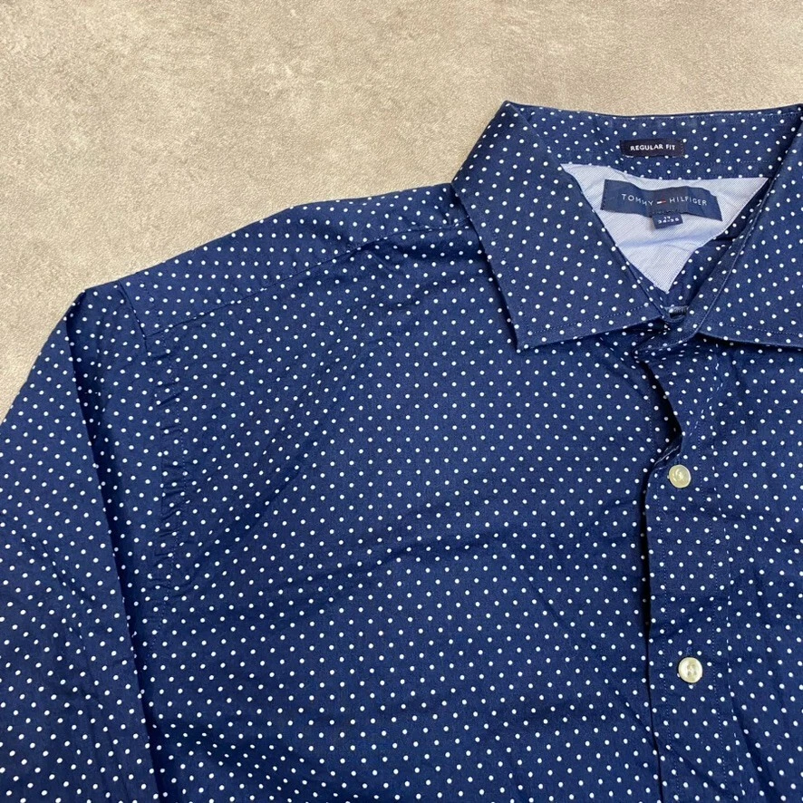 Tommy Hilfiger Shirt Mens XL Y2K Long Sleeve Button Up Polka Dot Top, Blue - Image 3 of 4