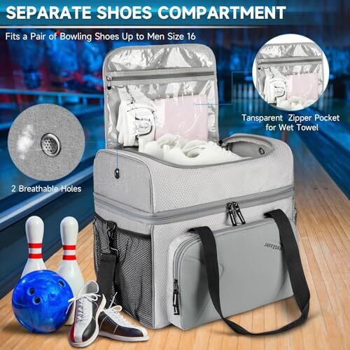 Bowling Ball Bag, 2 Balls Bowling Bag with Ball Holder, Fits a Single