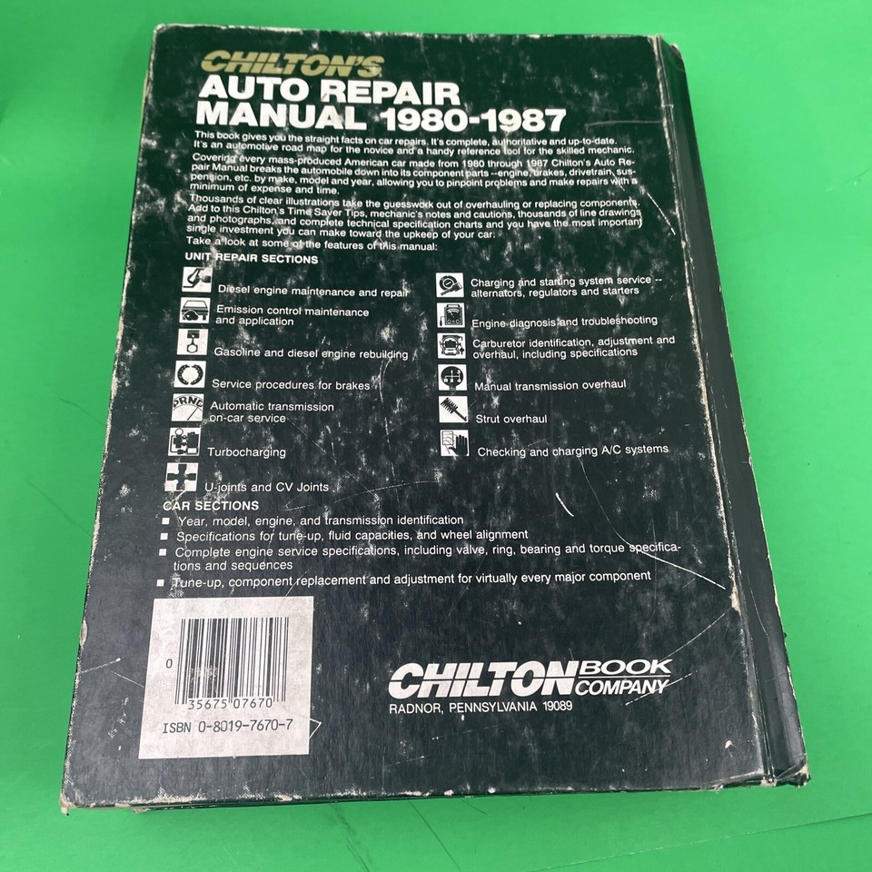 Chilton's Auto Repair Manual 1980 1987 Part 7670 Collectors