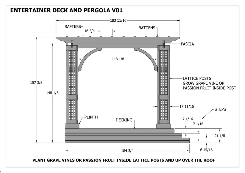 OUTDOOR ENTERTAINER DECK & GRAPE VINE PERGOLA / PATIO - V01  (Building Plans) - Image 4 of 4