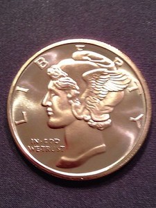 Mercury Dime 1 oz .999 Copper Round