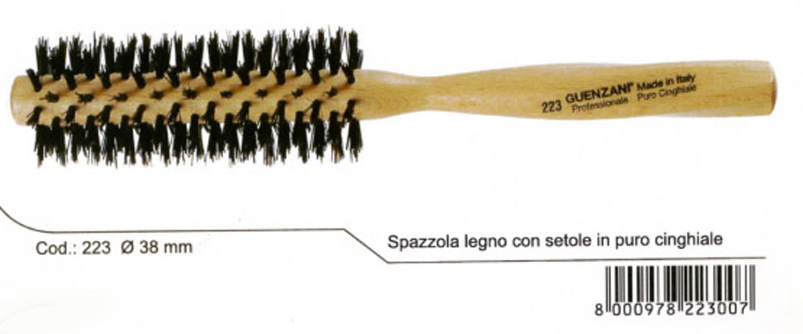 Spazzola Professionale In Legno Setole Puro Cinghiale 38mm Guenzani 223