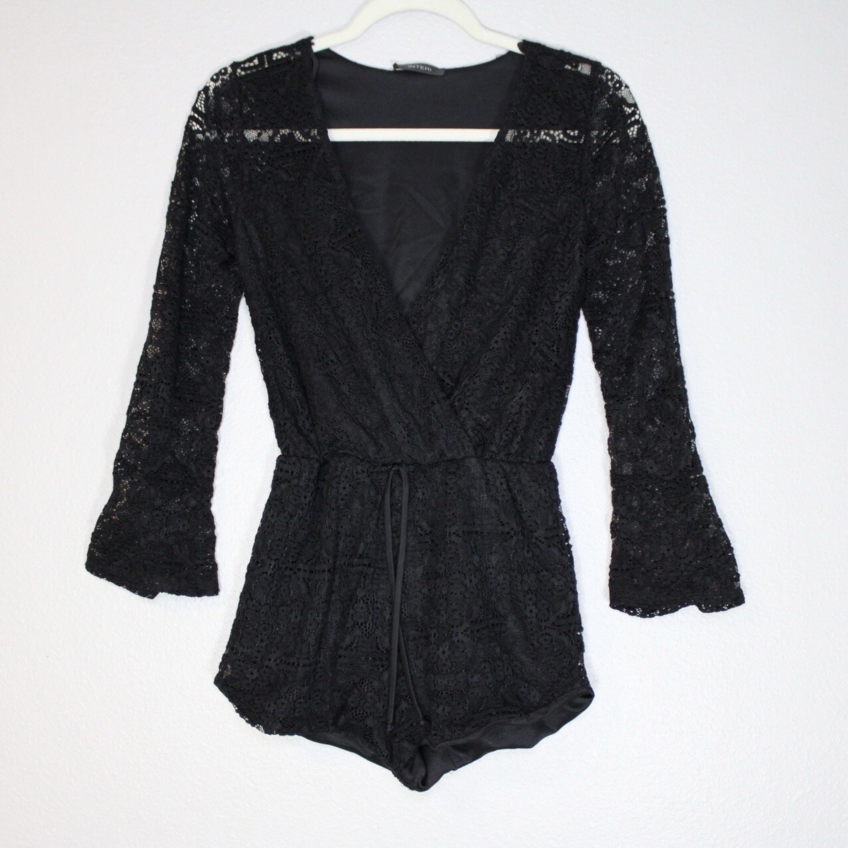 ★ILLIGO★ Lace shirring flare one piece black Interi Lace Romper Size Small Black One Piece Flare Sleeve