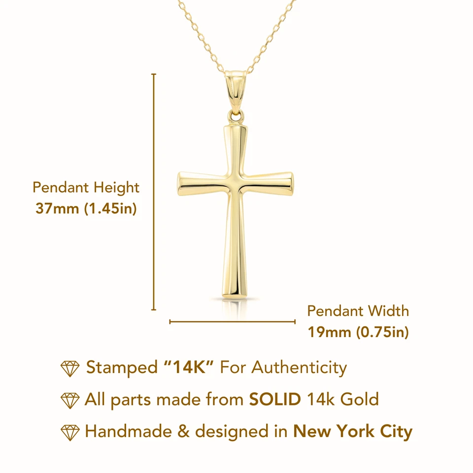 14K Real Solid Yellow Gold Classic Cross Christian Pendant Charm Necklace 18 in - Image 3 of 4