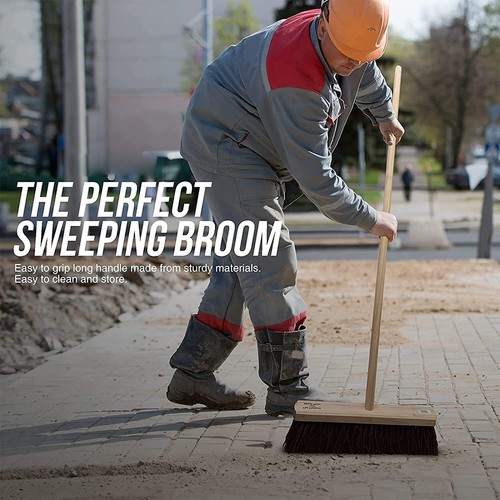 18″ Stiff Broom Outdoor Heavy Duty with Wooden Handle Natural Bassine Yard Brush - Picture 6 of 9