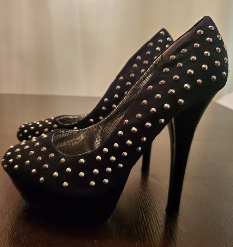 Michael Antonio Studded Almond Toe Suede Platform Pumps Black Size 8.5 - Picture 2 of 12