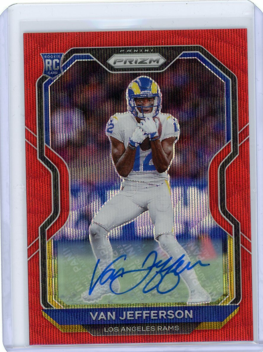 2020 Panini Prizm Football Red Wave Prizm Rookie Auto #377 Van Jefferson 030/149