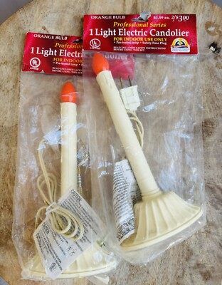 Vintage Blow Mold LightWindow Candles Set  2 New 12  Orange Ivory Halloween