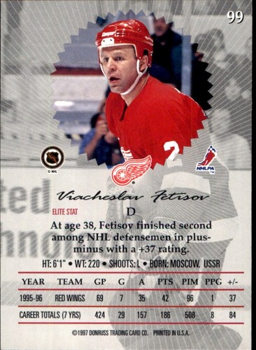 1996-97 Donruss Elite #99 Slava Fetisov DETROIT AILES ROUGES - Photo 2 sur 2