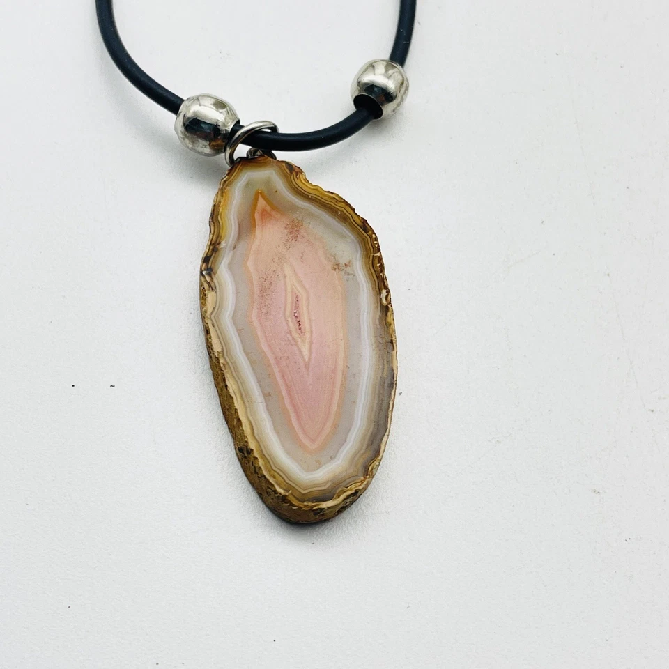 Collar Colgante Rebanada de Ágata Natural Cordón Negro Ajustable Boho Piedra Joyería Foto 4 de 4