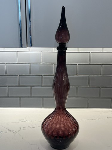 VTG-XL Empoli Purple Amethyst Glass 27.5” Optic Genie Bottle Decanter w/Stopper