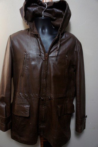 UNGETRAGEN Vintage 70er Lance Leder 6 Taschen Vintage Retro Kapuze Long Jacke Mantel o4 - Bild 7 von 18