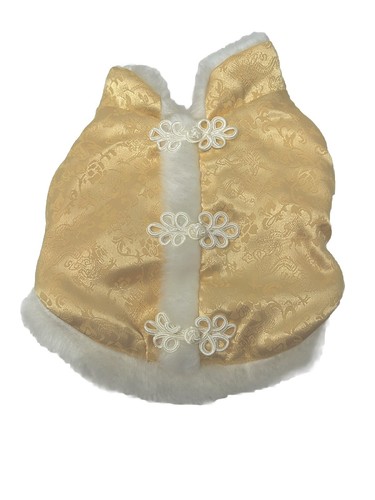 Oriental Style Dog Coat XS Yellow W/White Fur snap close