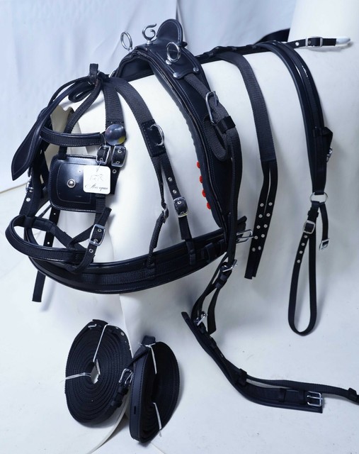Horse Nylon Driving Cart Harness Set Two Tone Black Colour Full Cob Pony St Ms Horse Nylon Driving Cart Harness Set Two Tone Black Colour Full Cob Pony St Ms