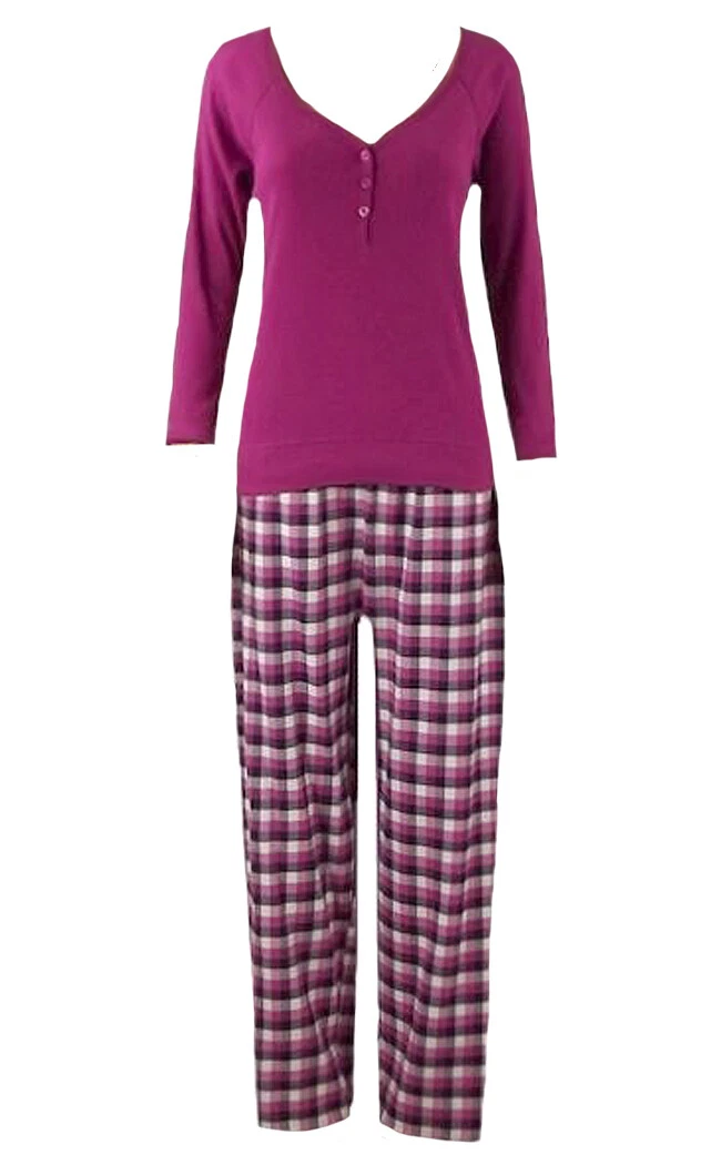 Ex M S Funky Checked Bottom Cotton Pyjamas Pyjama Set PJs. Sizes 8 18