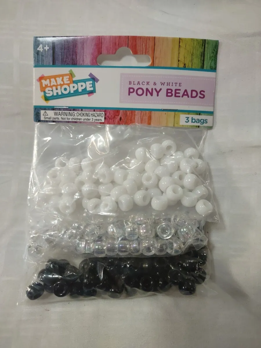 Make Shoppe Bright Pony Beads, 150 Pcs Black & White